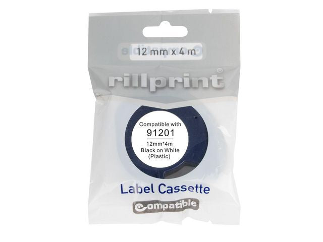 Tape plast 12mmx4m svart text