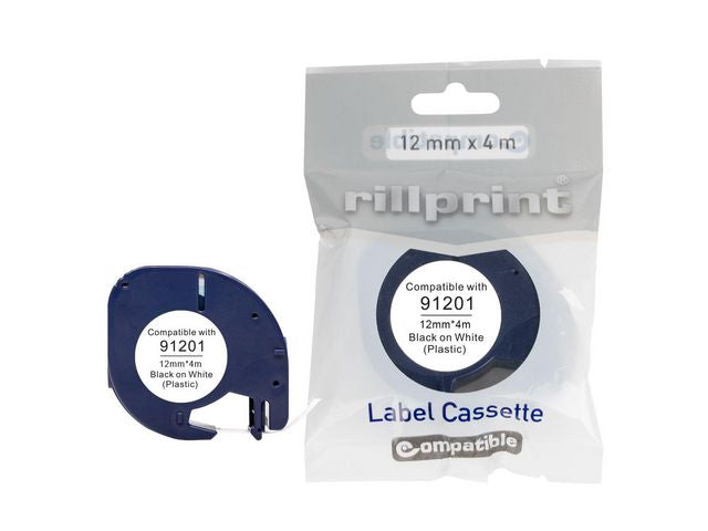 Tape plast 12mmx4m svart text