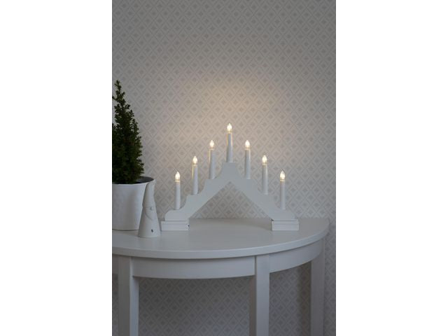 Elljusstake batteri 7 ljus trä vit