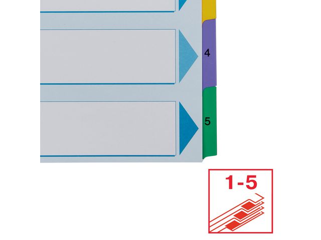 Kartongregister m. plastfl. A4 1-5 färg
