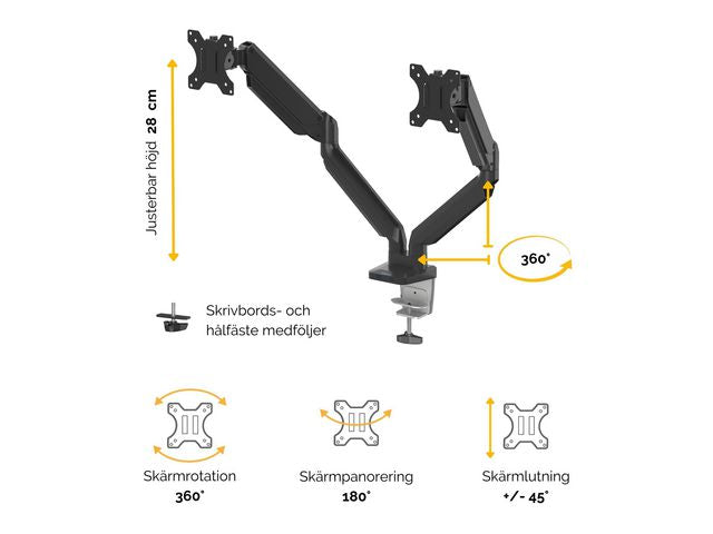 Monitorarm FELLOWES Platinum gas dubbel