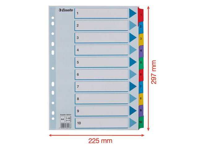 Kartongregister m. plastfl. A4 1-10 färg