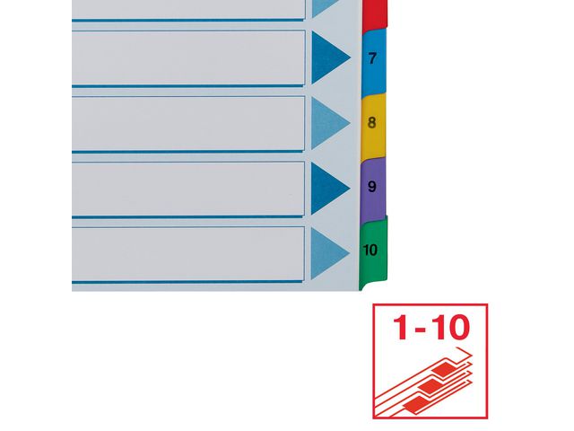 Kartongregister m. plastfl. A4 1-10 färg