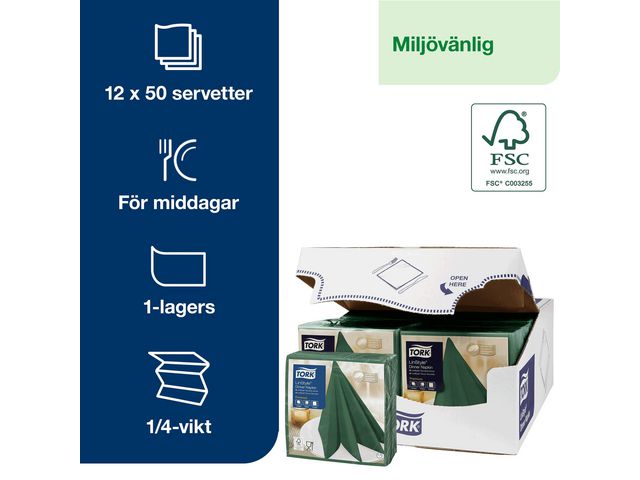 Servett TORK LinStyle grön 39x39  50/fp