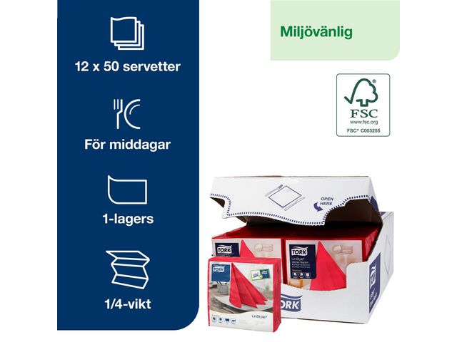 Servett TORK LinStyle röd 39x39cm 50/fp