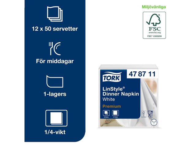 Servett TORK LinStyle vit 39x39cm 50/fp