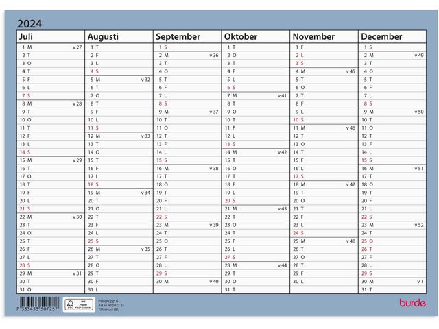 Väggkalender Väggblad A4 24/25