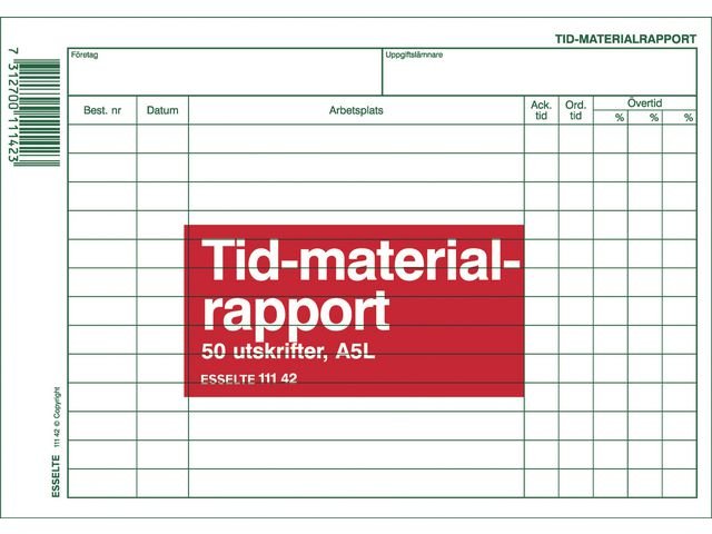 Blankett tid - och materialrapport A5L