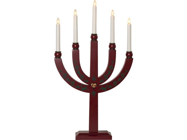 Elljusstake 5 ljus 35x61cm trä röd