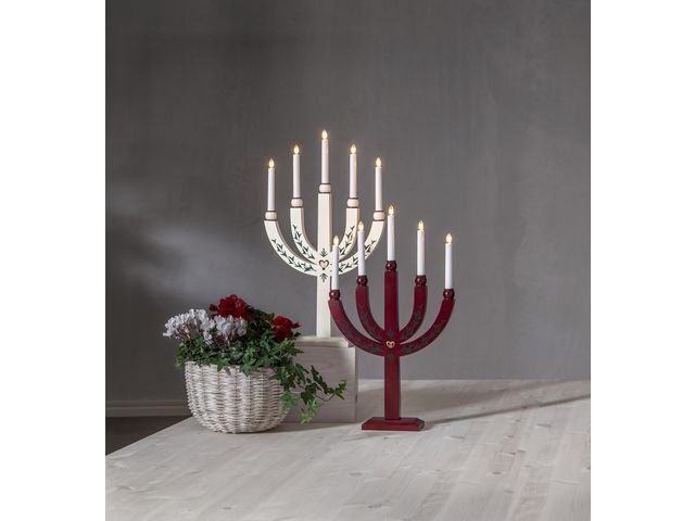 Elljusstake 5 ljus 35x61cm trä röd