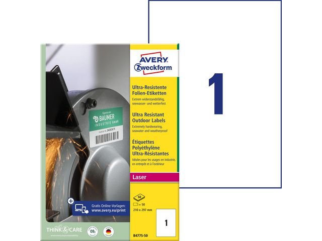 Etikett AVERY H - duty lab 210x297mm 50/fp