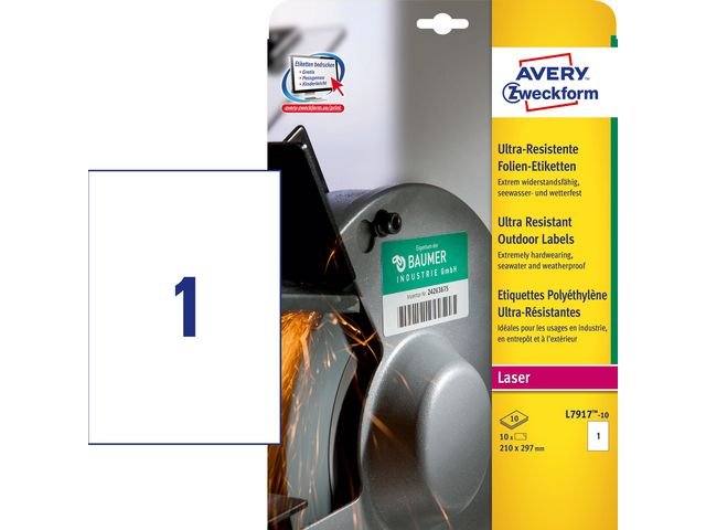 Etikett AVERY Stretch 210x297mm 10/fp