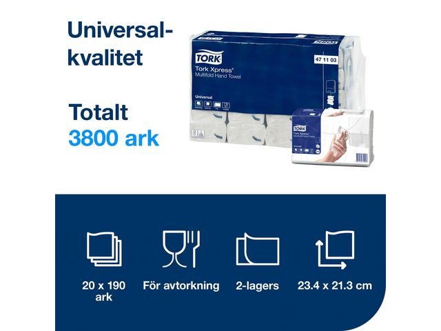 Handduk TORK Uni H2 2 - lag vit 3800/fp