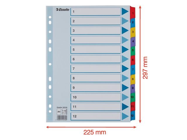 Kartongregister m. plastfl. A4 1 - 12 färg
