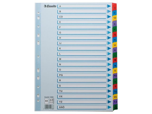 Kartongregister m. plastfl. A4 A - Ö färg