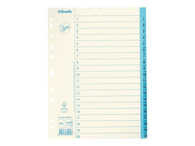 Pappregister JOPA A4 1 - 20 vit/blå