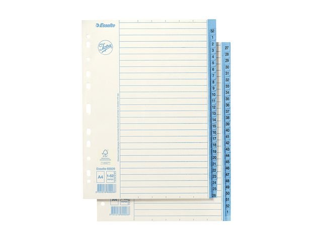 Pappregister JOPA A4 1 - 52 vit/blå