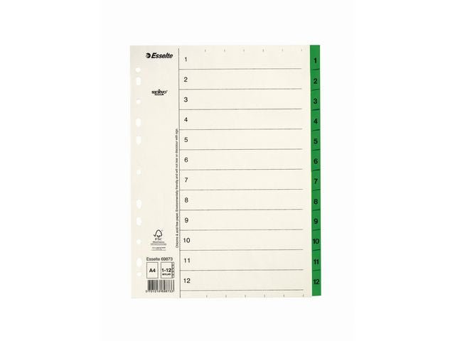 Pappregister Servo A4 1 - 12 grön flik