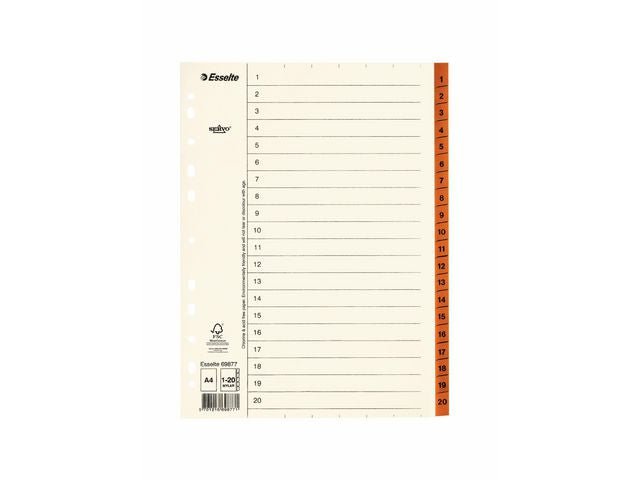 Pappregister Servo A4 1 - 20 brun flik
