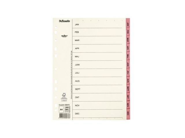 Pappregister Servo A4 Jan - Dec rosa flik