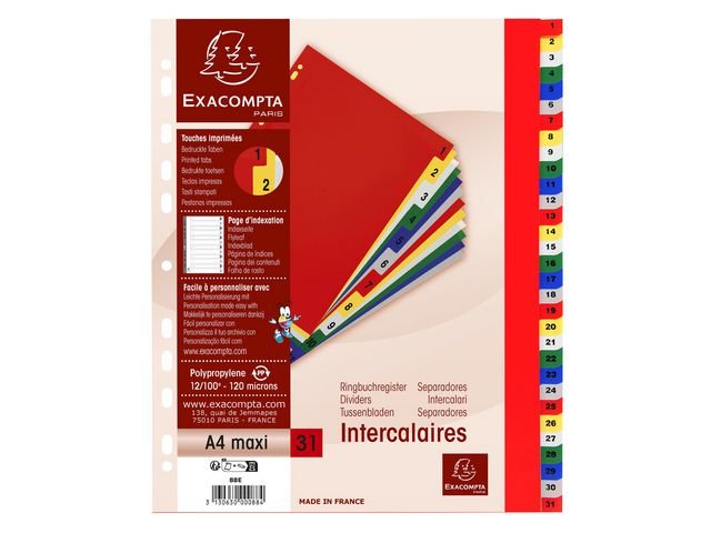 Plastregister EXACOMPTA PP A4+ 1 - 31 f.f