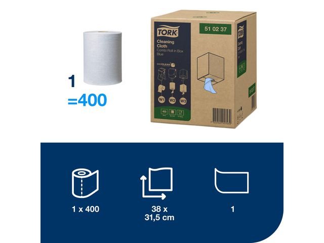 Rengöringsduk TORK W1/2/3 blå 400/rl