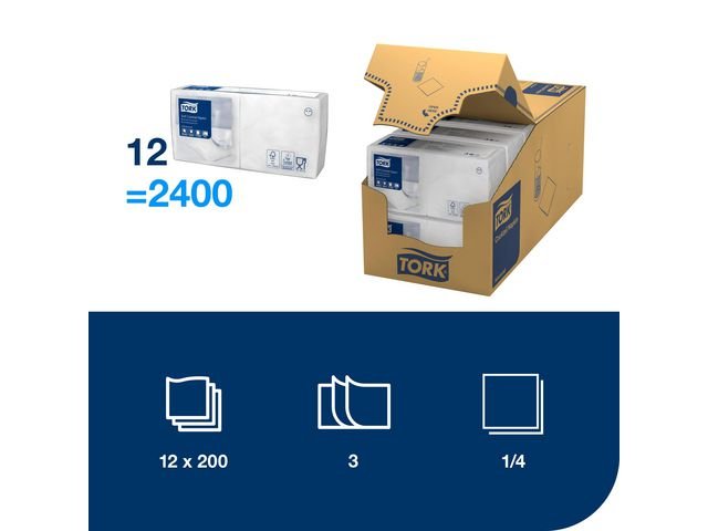 Servett TORK Vit 3 - lgr, 24x24cm 200/fp