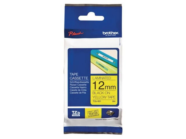 Tape BROTHER TZE631 12mm svart på gul