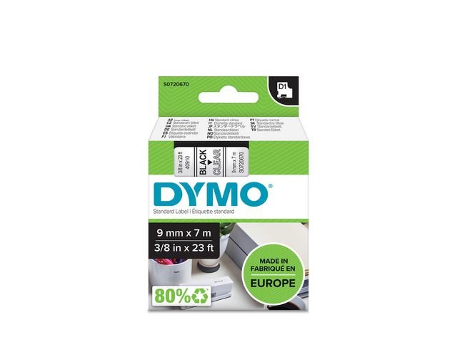 Tape DYMO D1 9mm svart på klar