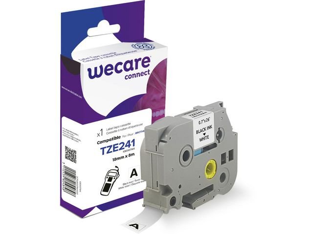 Tape WECARE 18mm TZe - 241 Svart på Vit