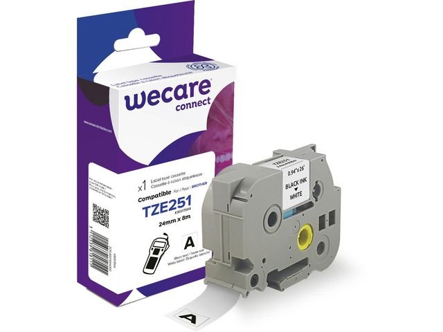 Tape WECARE 24mm TZe - 251 Svart på Vit