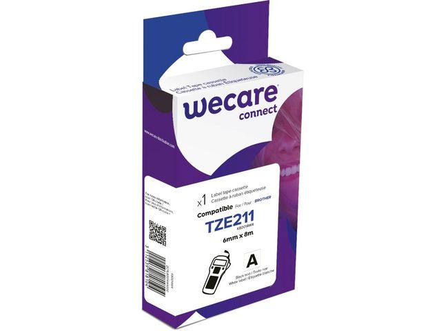 Tape WECARE 6mm TZe - 211 Svart på Vit