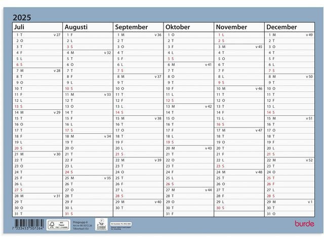 Väggkalender Väggblad A4 25/26