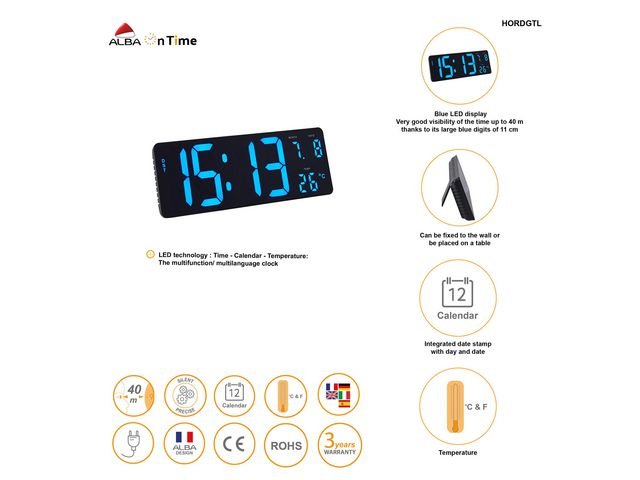 Väggur ALBA Hordgtl Ø38cm blå/svart