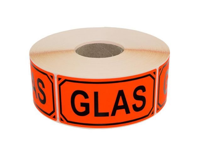 Varningsetikett Glas text 1000/rl