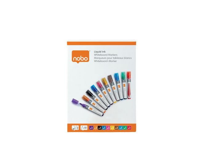 Whiteboardpenna NOBO Liq rund mix 10/fp